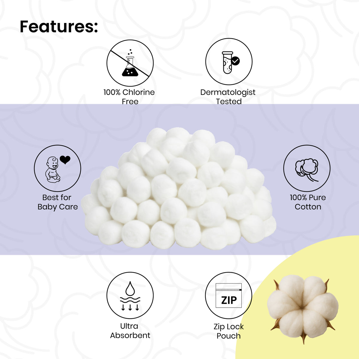 Cotton Balls – 100% Pure Cotton, Soft & Absorbent